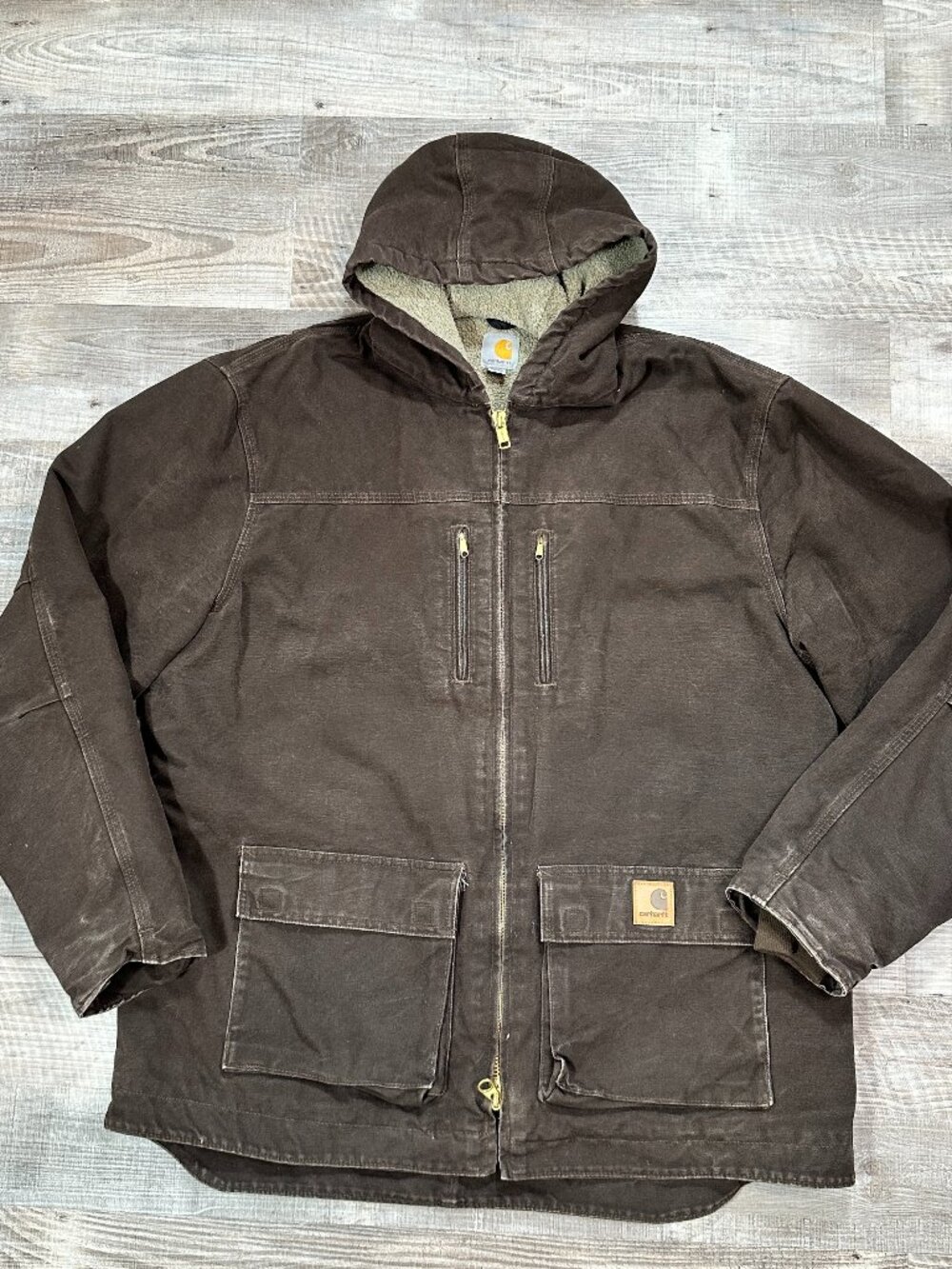 Carhartt C95 DKB Sherpa Lined Hooded Duck Jacket Dark Brown XL Tall